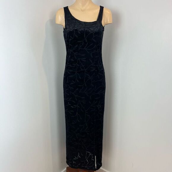 Vintage New Look Creations Womens Large Black Velvet Cut Out Maxi Dress Goth 90s - Picture 1 of 15